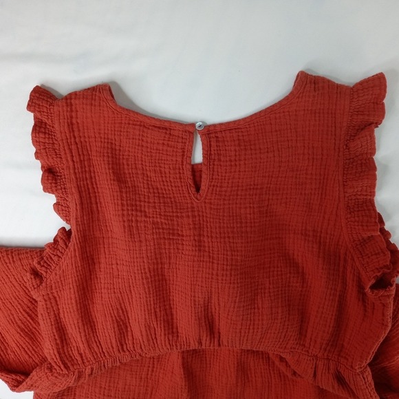 Indigo Rose Rust Color Orange Gauze Ruffle Sleeve Tiered Dress Women's 2x - Picture 5 of 9